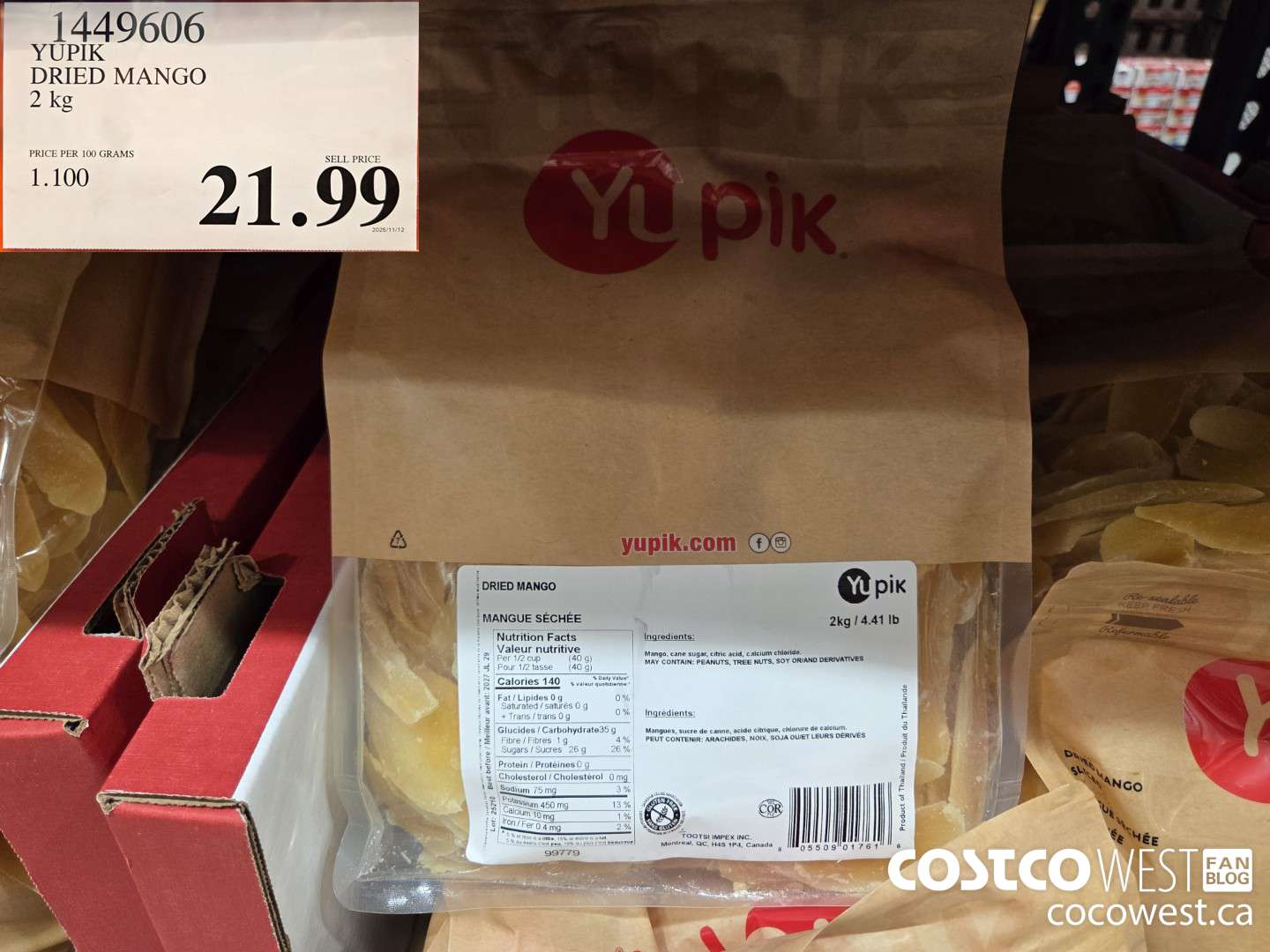 1449606 YUPIK DRIED MANGO 2 kg PRICE PER 100 GRAMS SELL PRICE 1.100 D1 Q9  $21.99