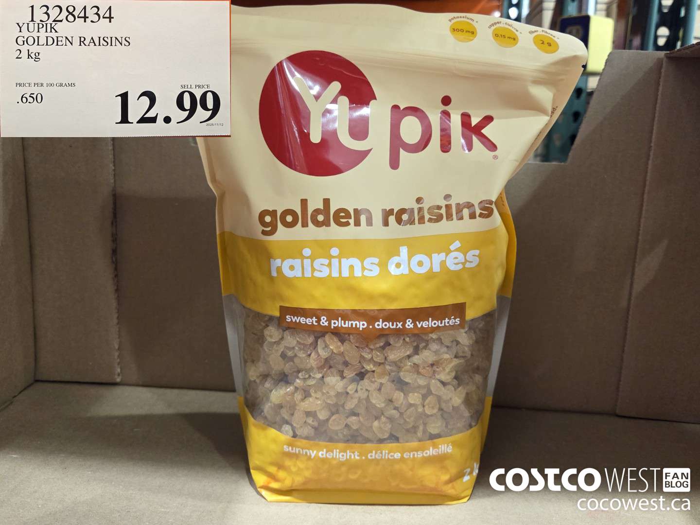 1328434 YUPIK GOLDEN RAISINS 2 kg $12.99