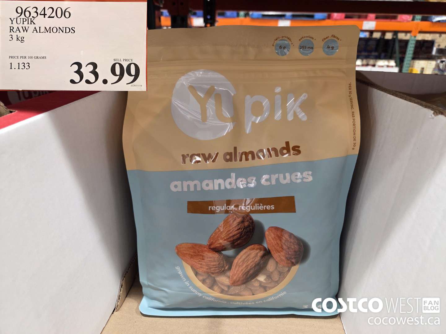 9634206 YUPIK RAW ALMONDS 3 kg $33.99