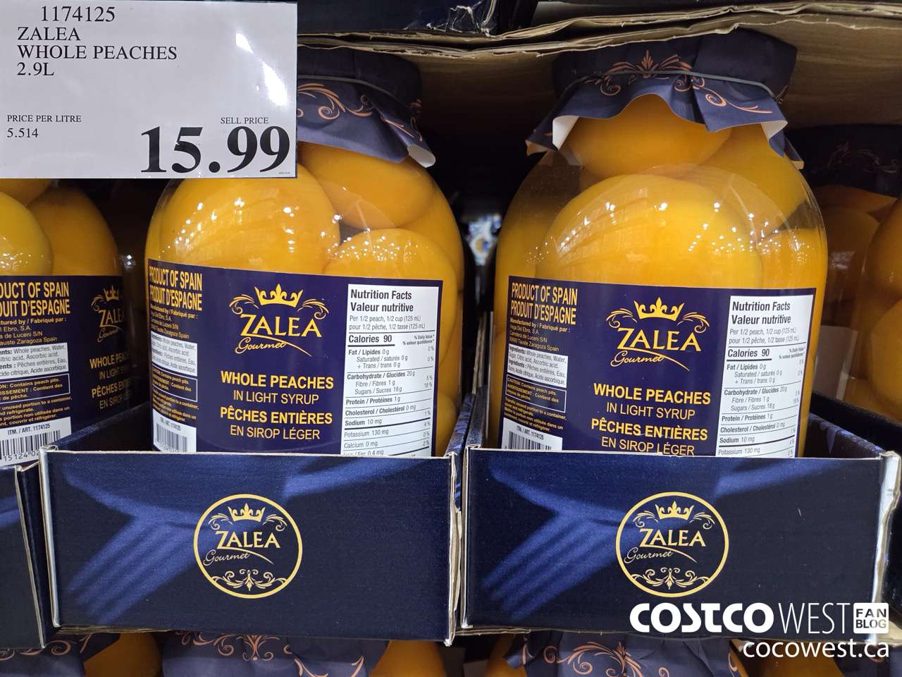 1174125 ZALEA WHOLE PEACHES 2.9L $15.99