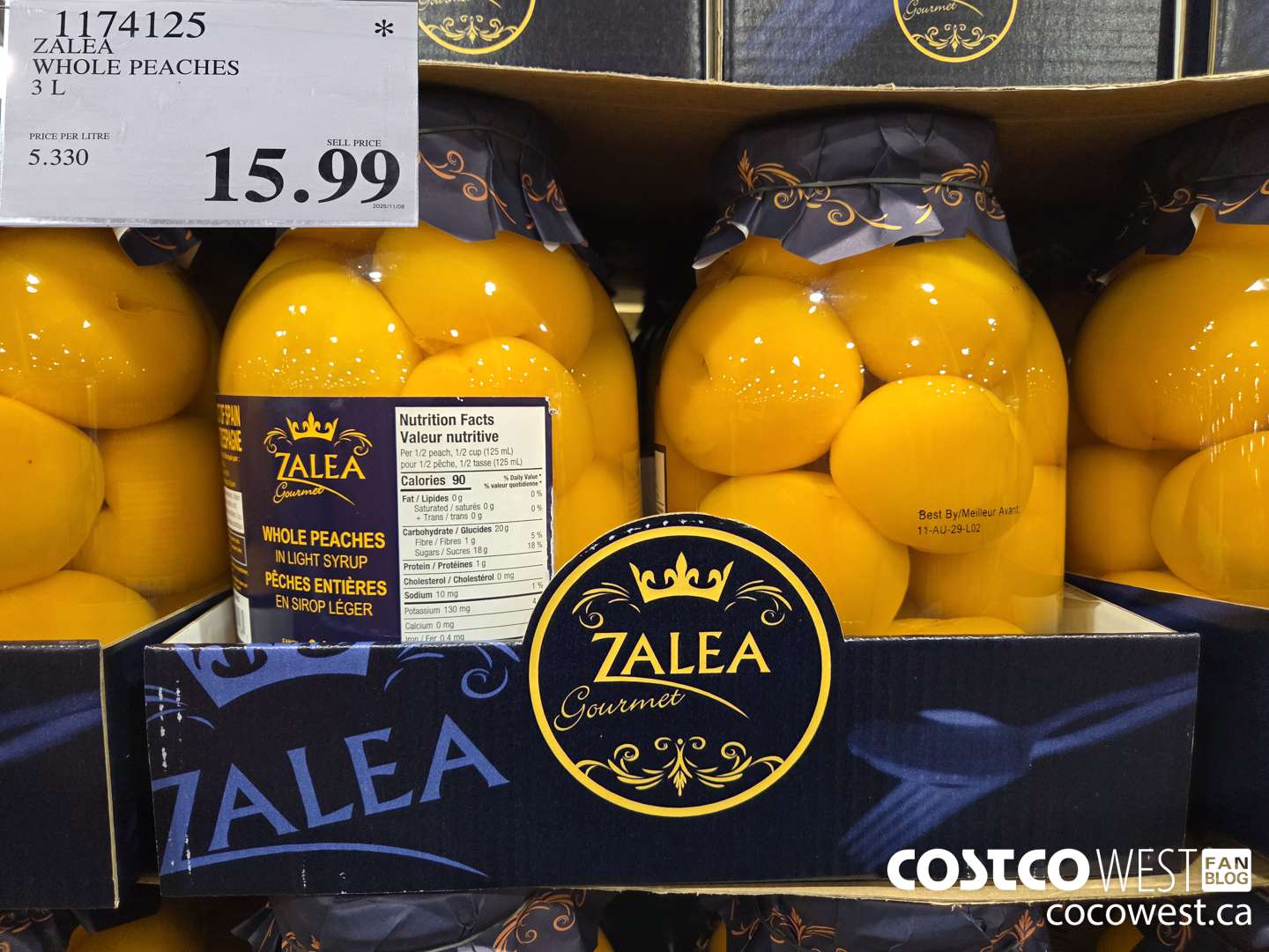 1174125 ZALEA WHOLE PEACHES 3L $15.99