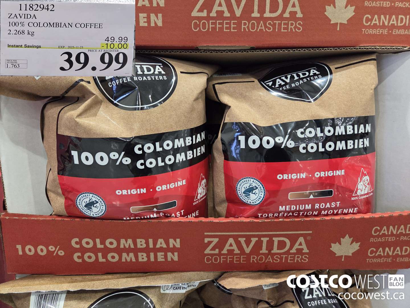 1182942 ZAVIDA 100% COLOMBIAN COFFEE 2.268 kg ($10.00 INSTANT SAVINGS EXPIRES ON 2025-11-23) $39.99