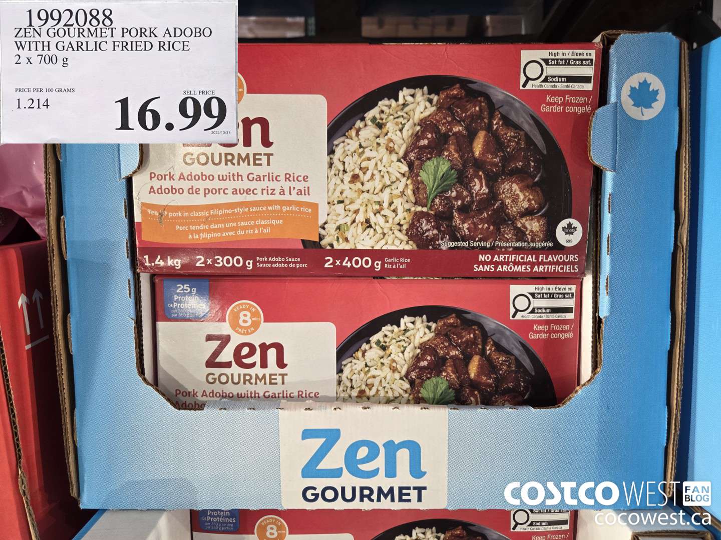 1992088 ZEN GOURMET PORK ADOBO WITH GARLIC FRIED RICE 2 x 700 g $16.99