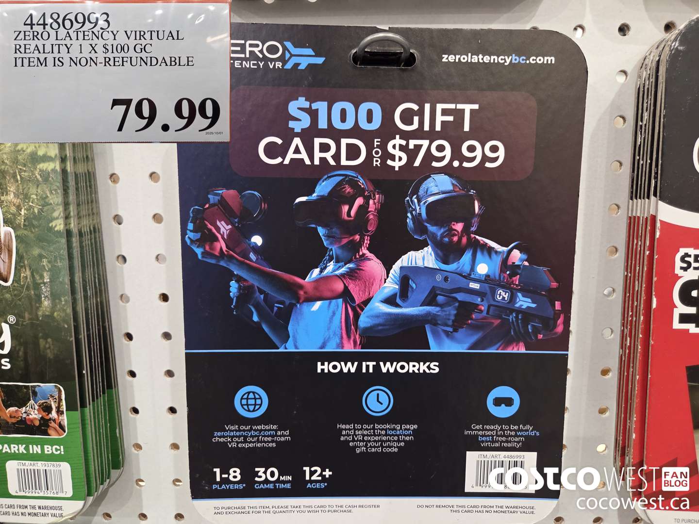 4486993 ZERO LATENCY VIRTUAL REALITY 1 X $100 GC ITEM IS NON-REFUNDABLE $79.99