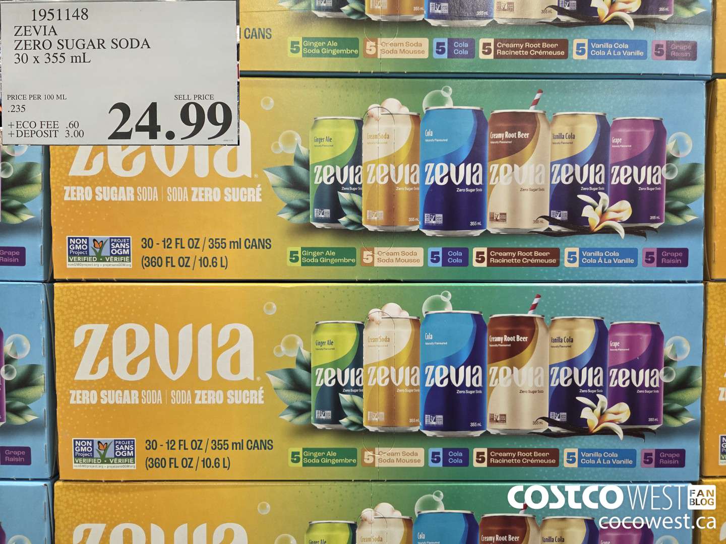 1951148 ZEVIA ZERO SUGAR SODA 30 x 355 mL $24.99