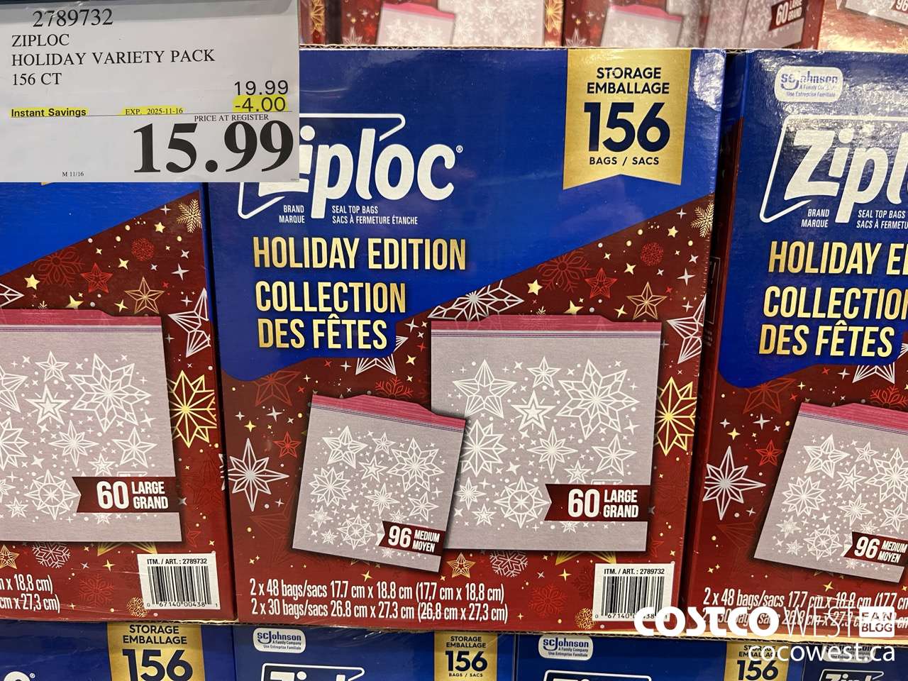 2789732 ZIPLOC HOLIDAY VARIETY PACK 156CT ($4.00 INSTANT SAVINGS EXPIRES ON 2025-11-16) $15.99