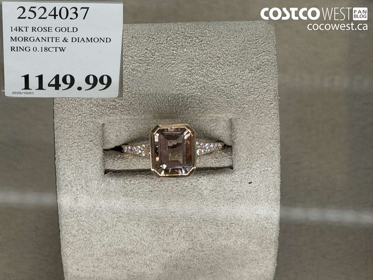 2524037 14KT ROSE GOLD MORGANITE & DIAMOND RING 0.18CTW $1149.99