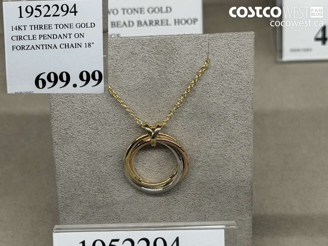 1952294 14KT THREE TONE GOLD CIRCLE PENDANT ON FORZANTINA CHAIN 18