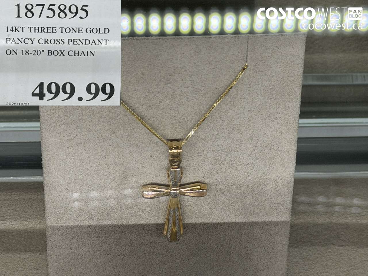 1875895 14KT THREE TONE GOLD FANCY CROSS PENDANT ON 18-20