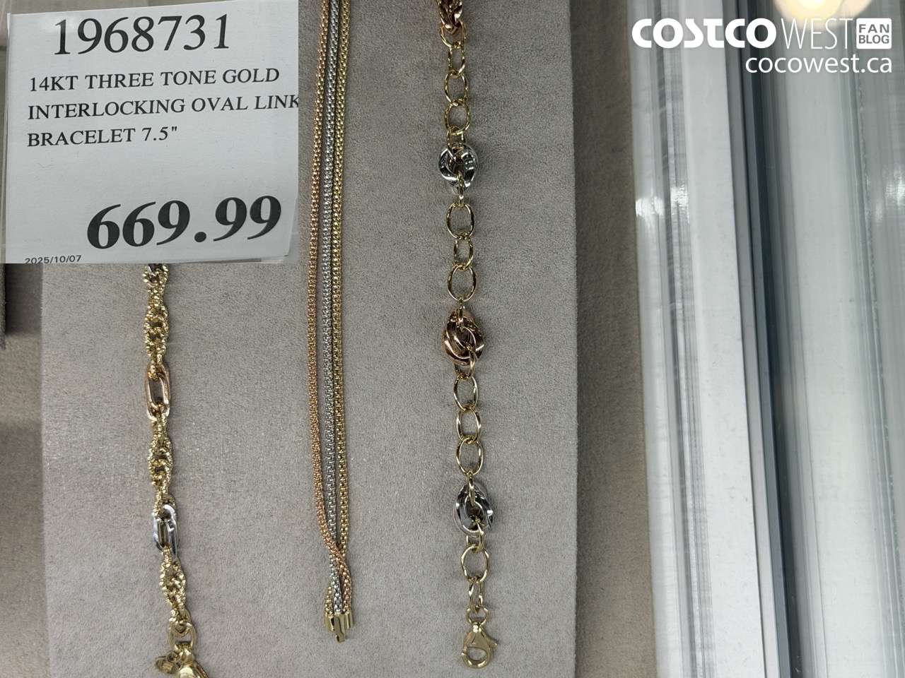 1968731 14KT THREE TONE GOLD INTERLOCKING OVAL LINK BRACELET 7.5