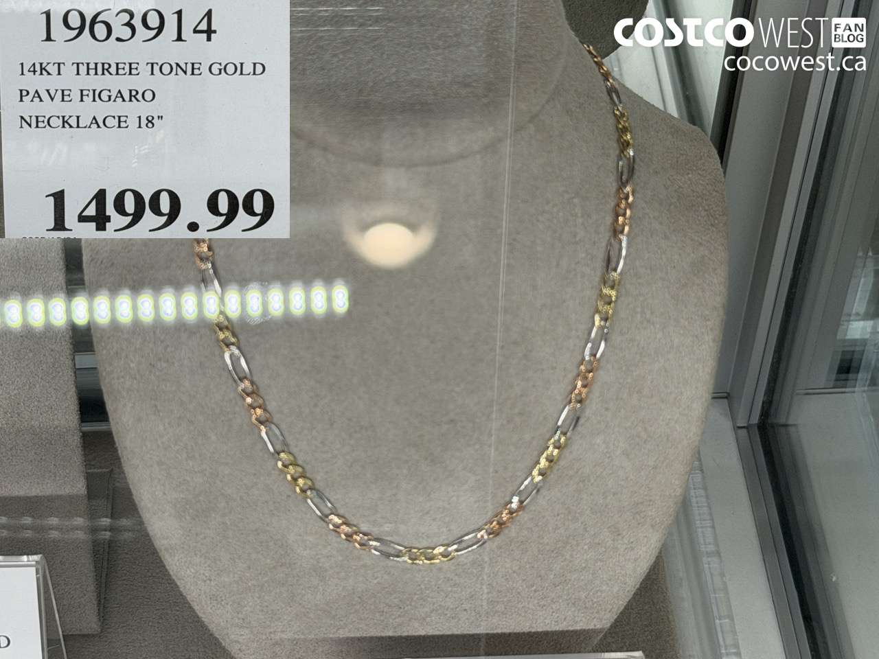 1963914 14KT THREE TONE GOLD PAVE FIGARO NECKLACE 18