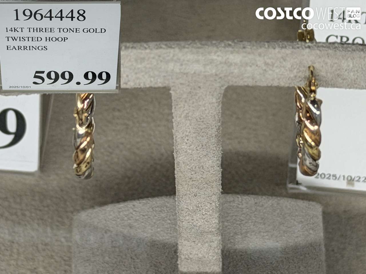 1964448 14KT THREE TONE GOLD TWISTED HOOP EARRINGS $599.99