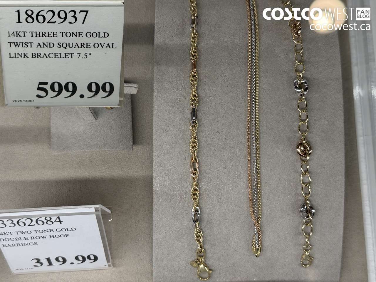 1862937 14KT THREE TONE GOLD TWIST AND SQUARE OVAL LINK BRACELET 7.5