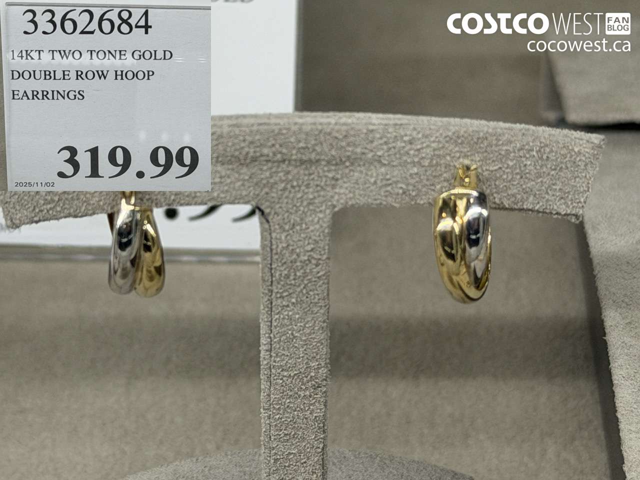 3362684 14KT TWO TONE GOLD DOUBLE ROW HOOP EARRINGS $319.99