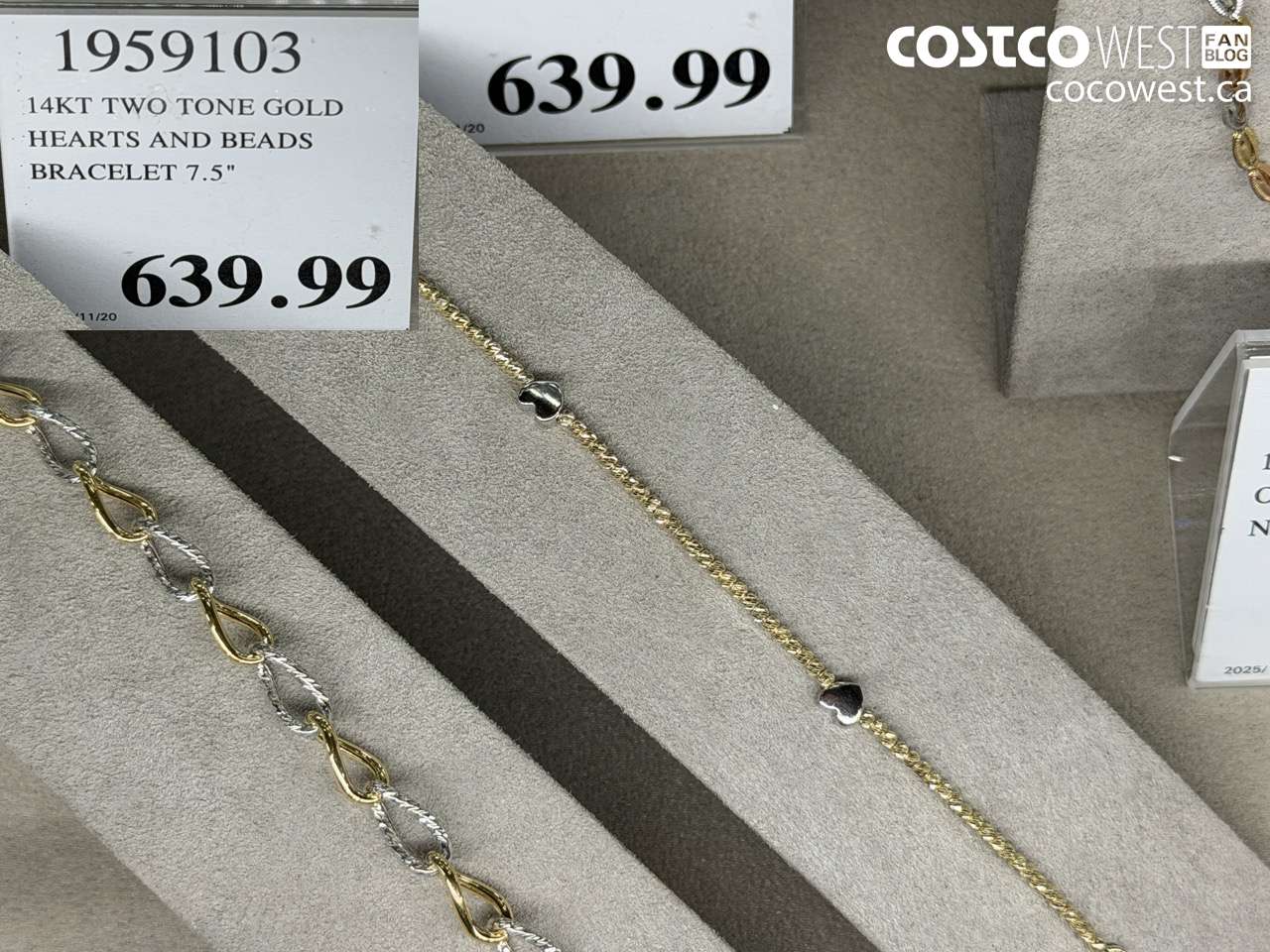 1959103 14KT TWO TONE GOLD HEARTS AND BEADS BRACELET 7.5