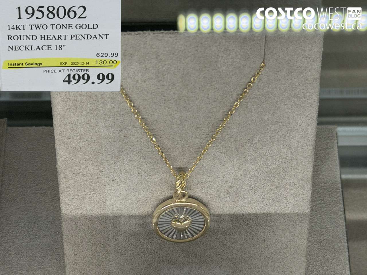 1958062 14KT TWO TONE GOLD ROUND HEART PENDANT NECKLACE 18