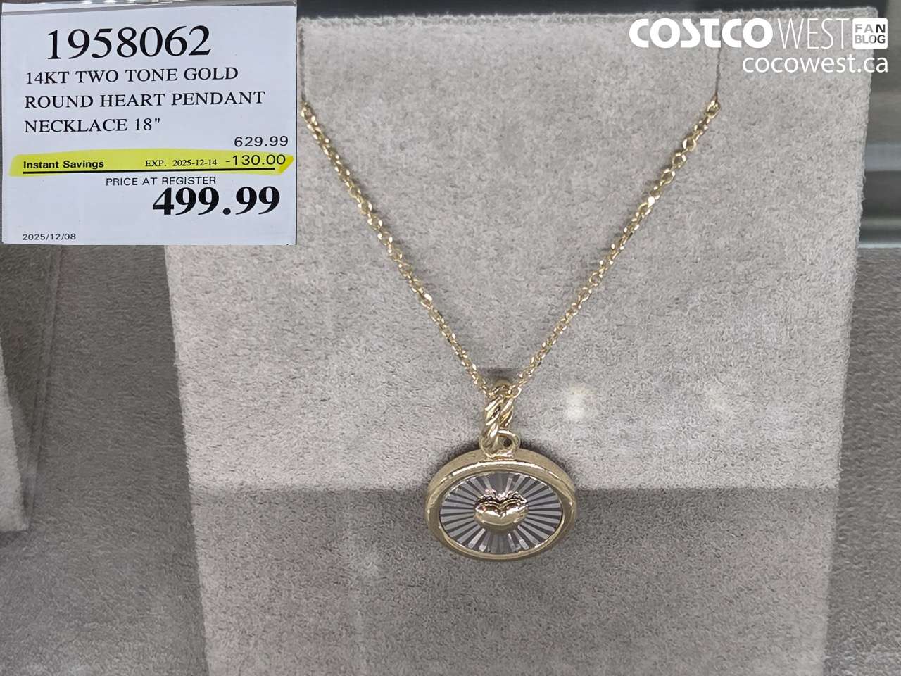 1958062 14KT TWO TONE GOLD ROUND HEART PENDANT NECKLACE 18