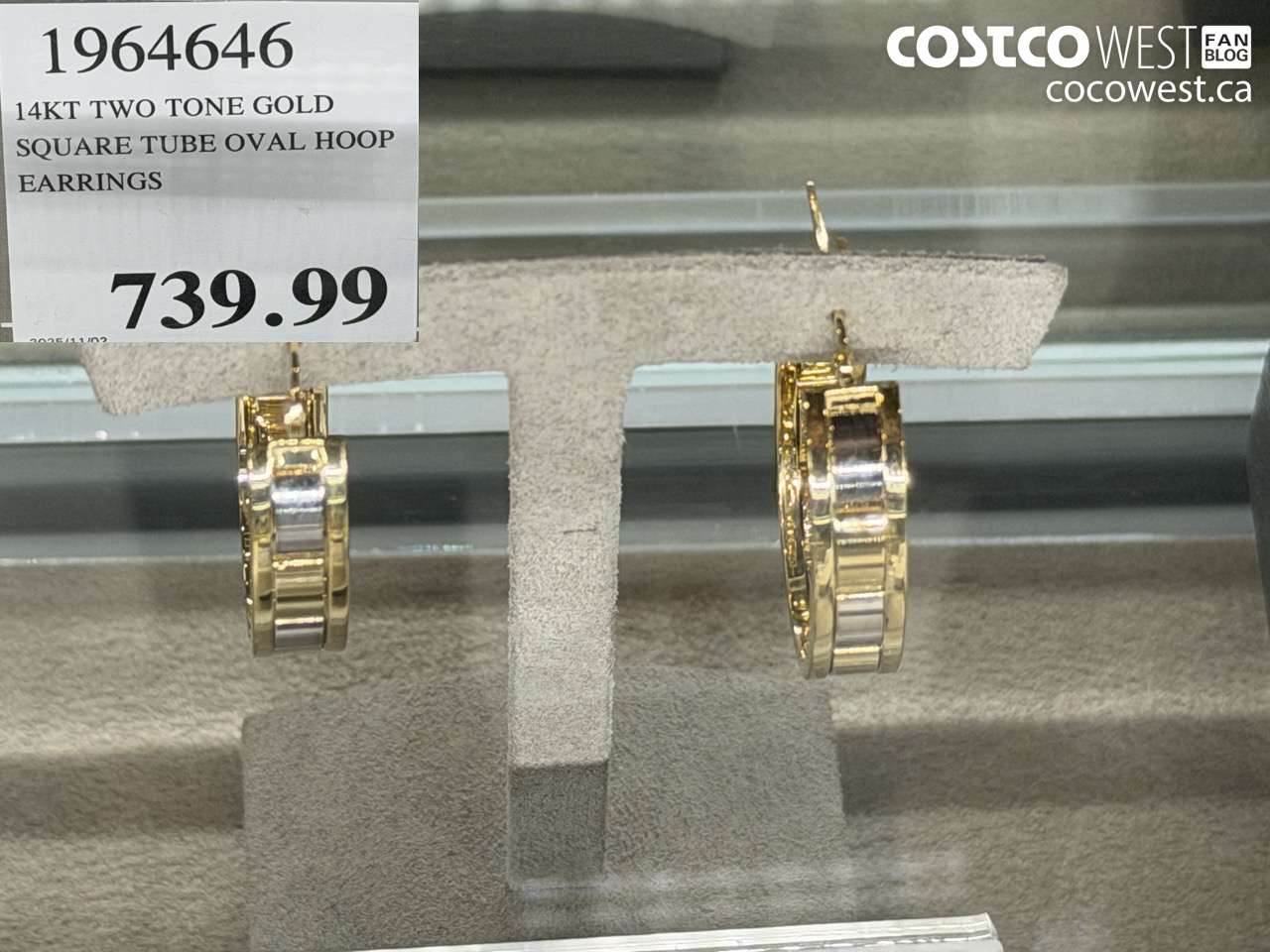 1964646 14KT TWO TONE GOLD SQUARE TUBE OVAL HOOP EARRINGS $739.99