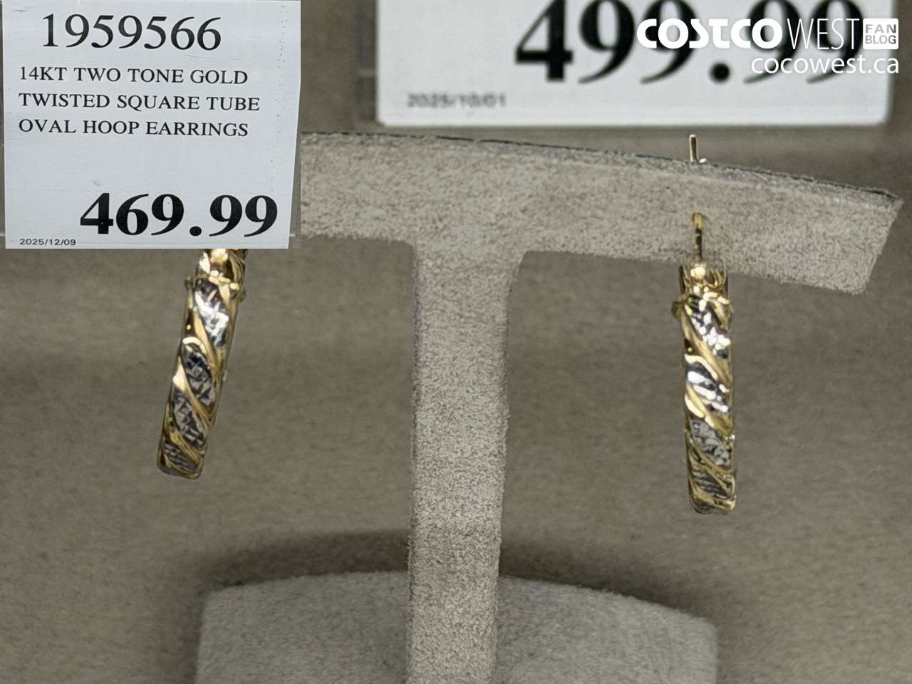 1959566 14KT TWO TONE GOLD TWISTED SQARE TUBE OVAL HOOP EARRINGS $469.99