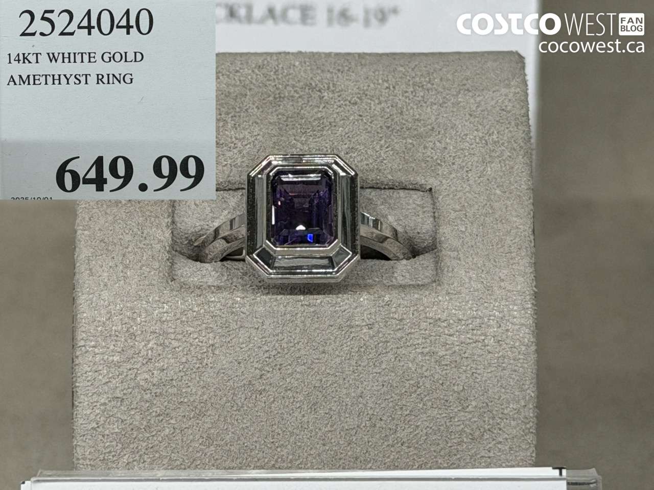 2524040 14KT WHITE GOLD AMETHYST AND DIAMOND RING $649.99