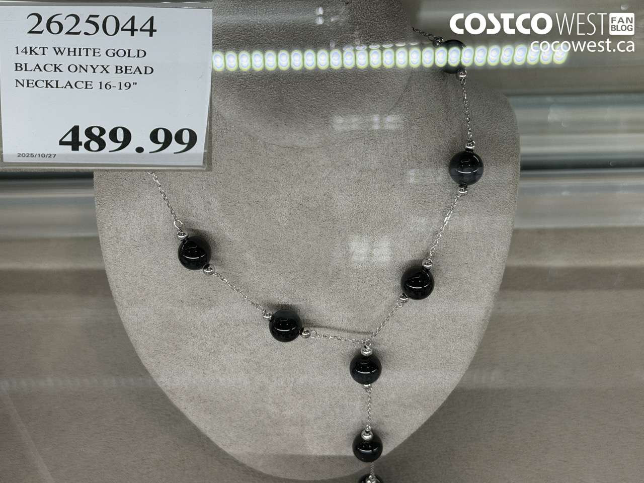 2625044 14KT WHITE GOLD BLACK ONYX BEAD NECKLACE 16-19