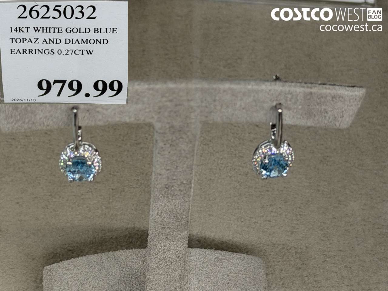 2625032 14KT WHITE GOLD BLUE TOPAZ AND DIAMOND EARRINGS 0.27CTW $979.99