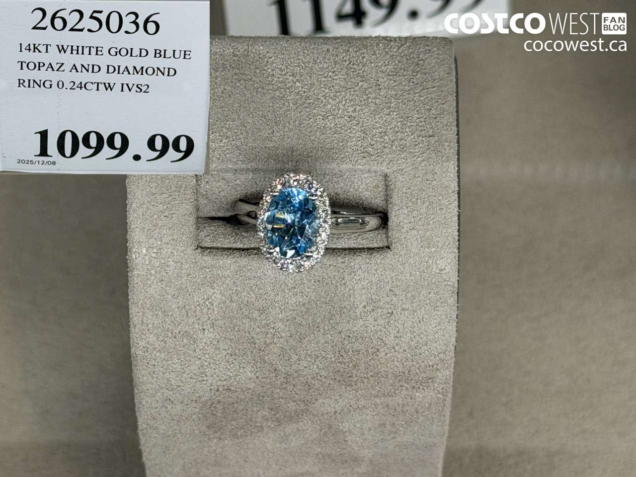 2625036 14KT WHITE GOLD BLUE TOPAZ AND DIAMOND RING 0.24CTW IVS2 $1099.99