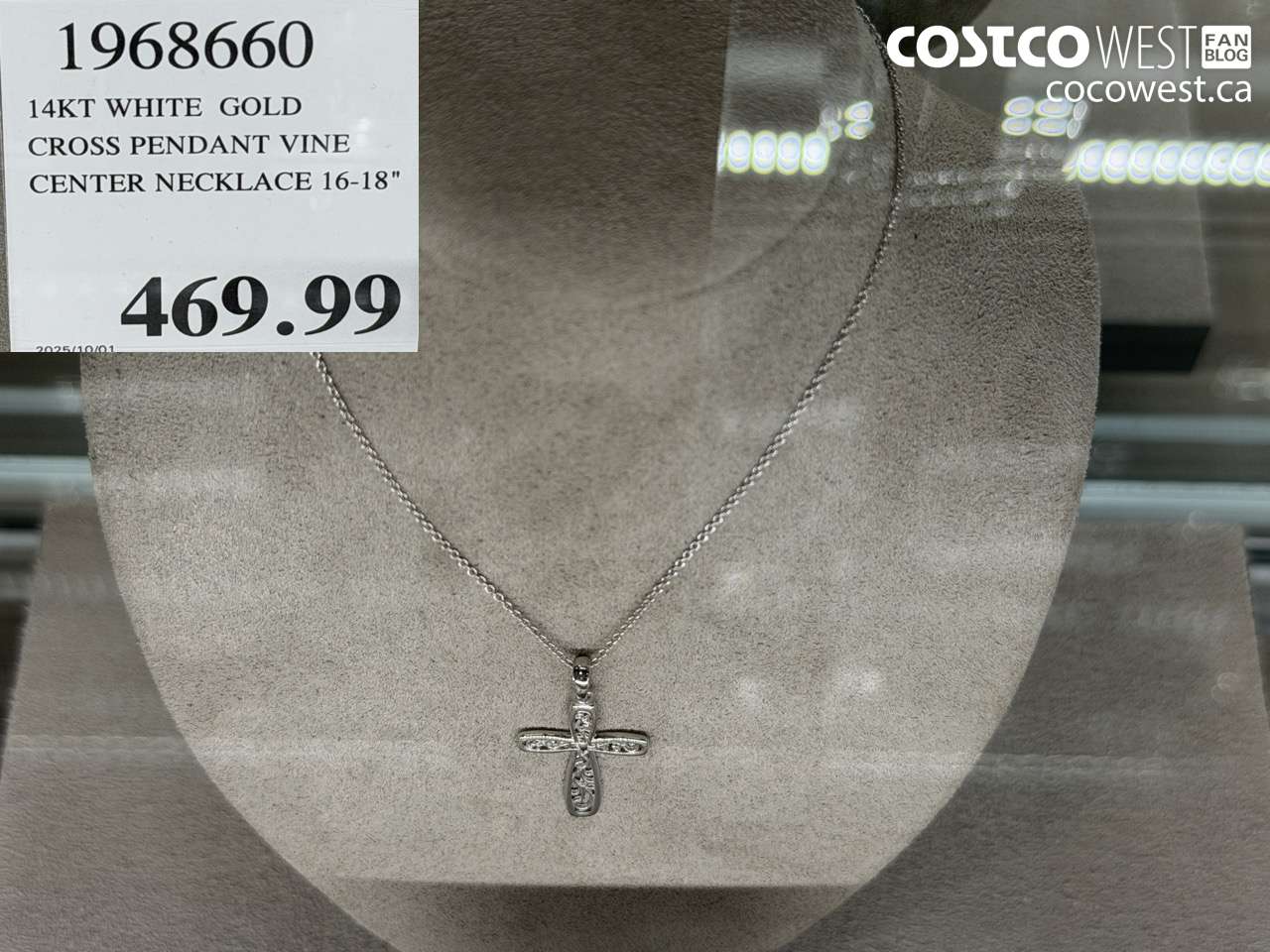 1968660 14KT WHITE GOLD CROSS PENDANT VINE CENTER NECKLACE 16-18