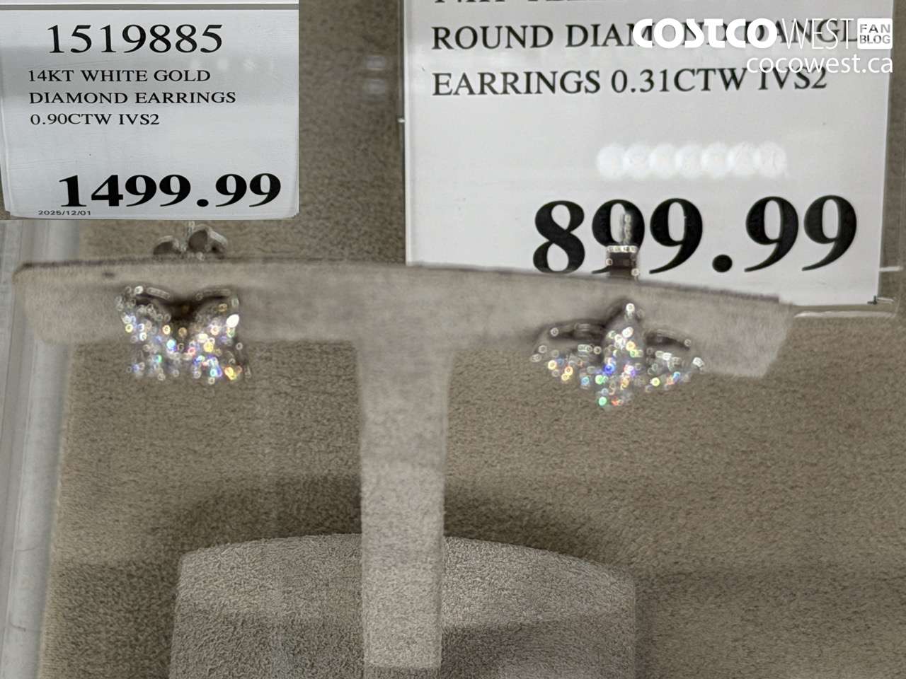 1519885 14KT WHITE GOLD DIAMOND EARRINGS 0.90CTW IVS2 $1499.99