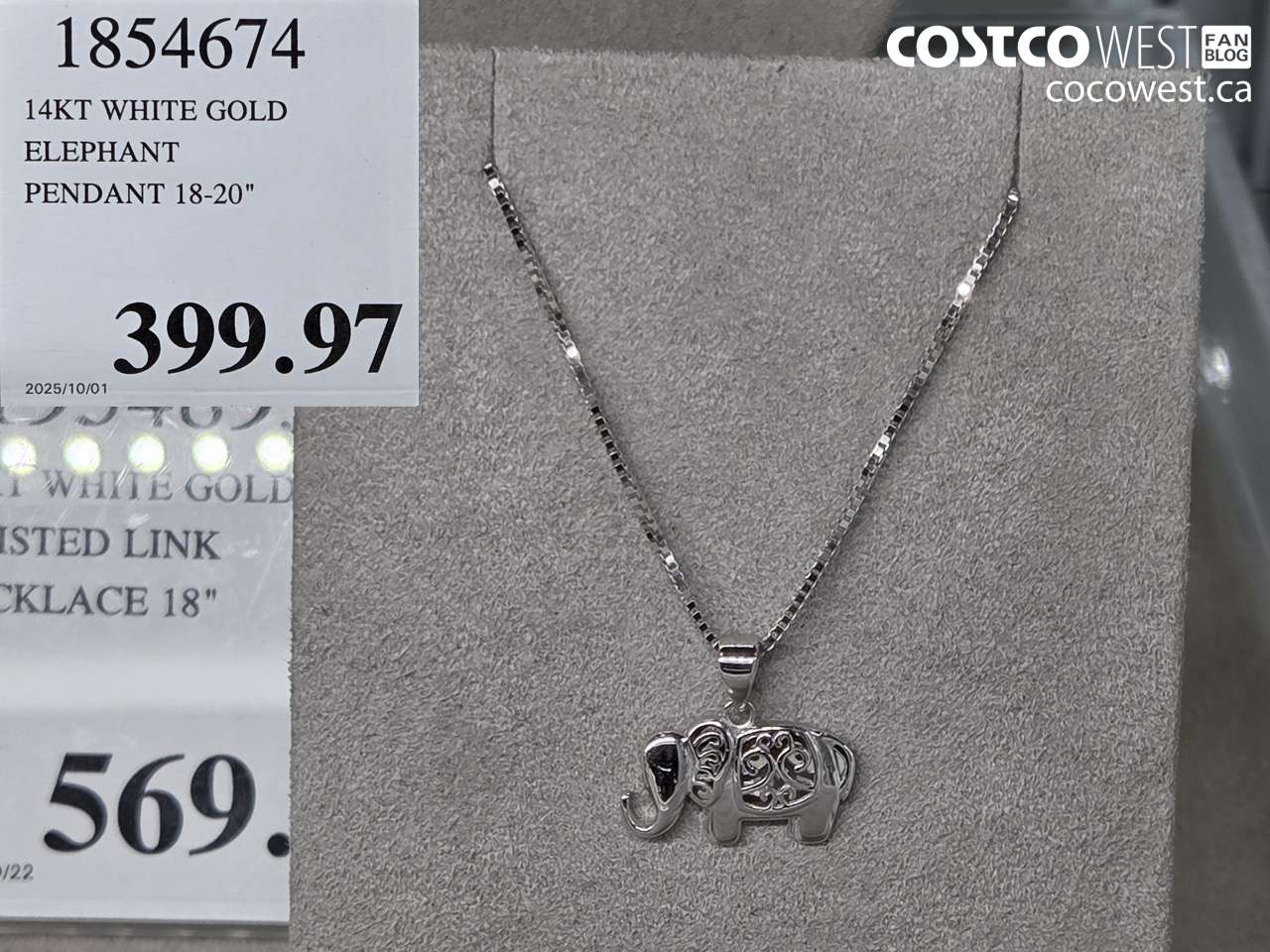 1854674 14KT WHITE GOLD ELEPHANT PENDANT 18-20