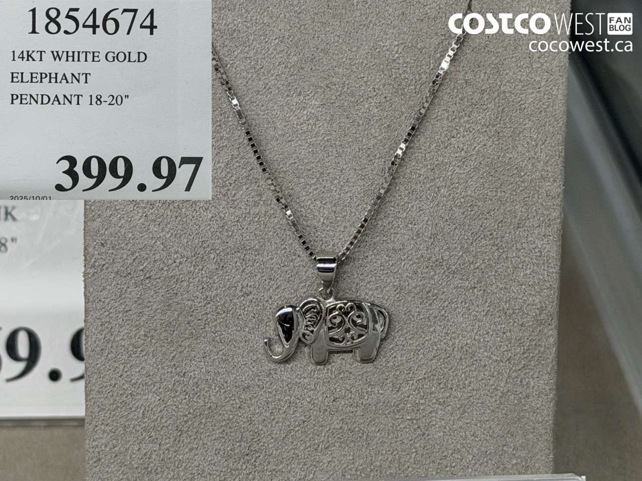1854674 14KT WHITE GOLD ELEPHANT PENDANT 18-20