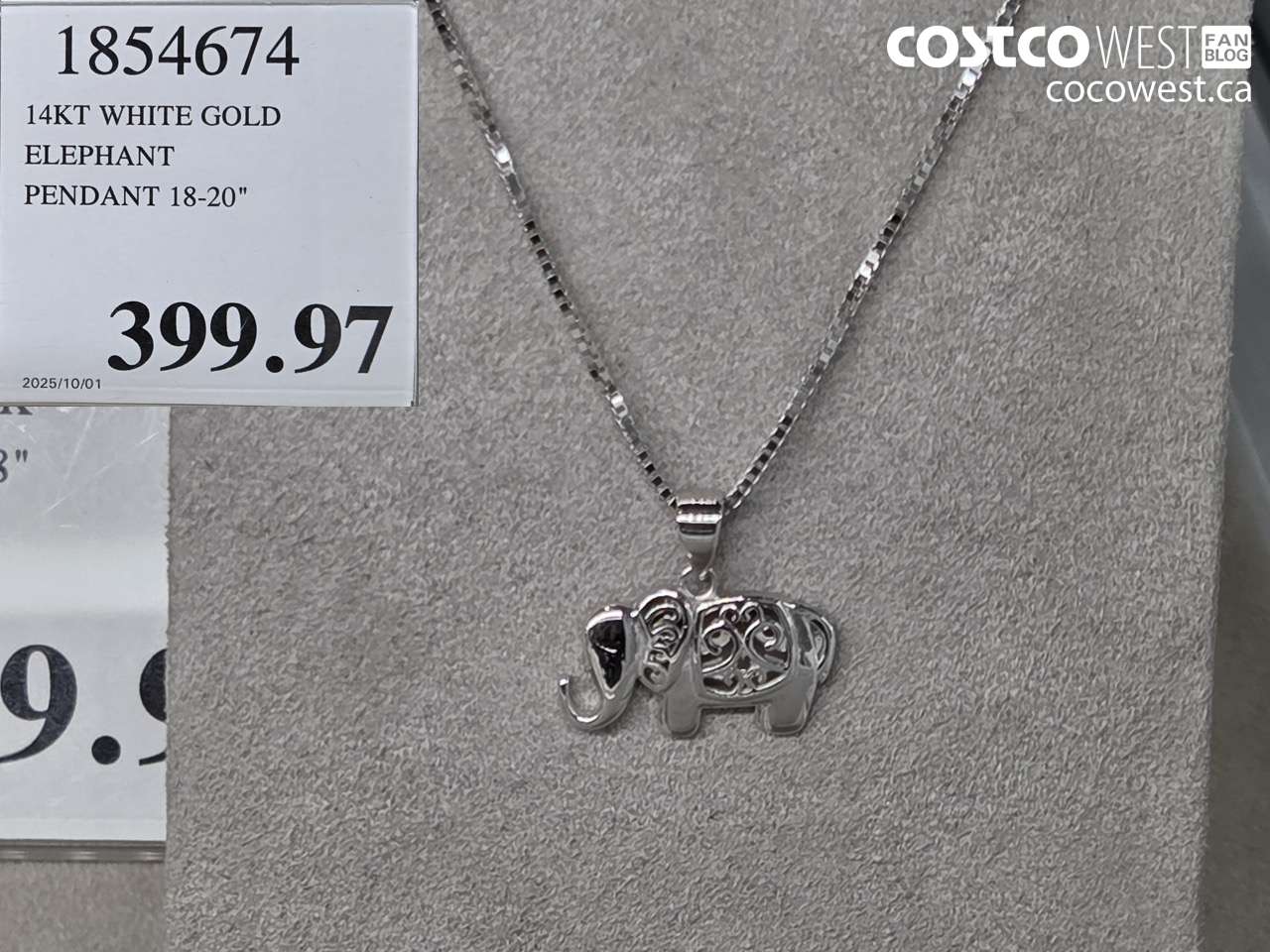 1854674 14KT WHITE GOLD ELEPHANT PENDANT 18-20