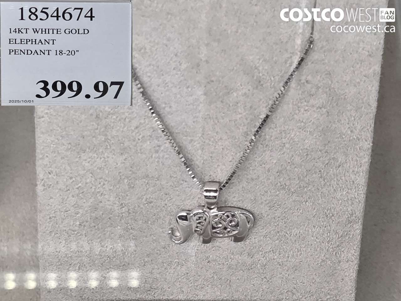 1854674 14KT WHITE GOLD ELEPHANT PENDANT 18-20