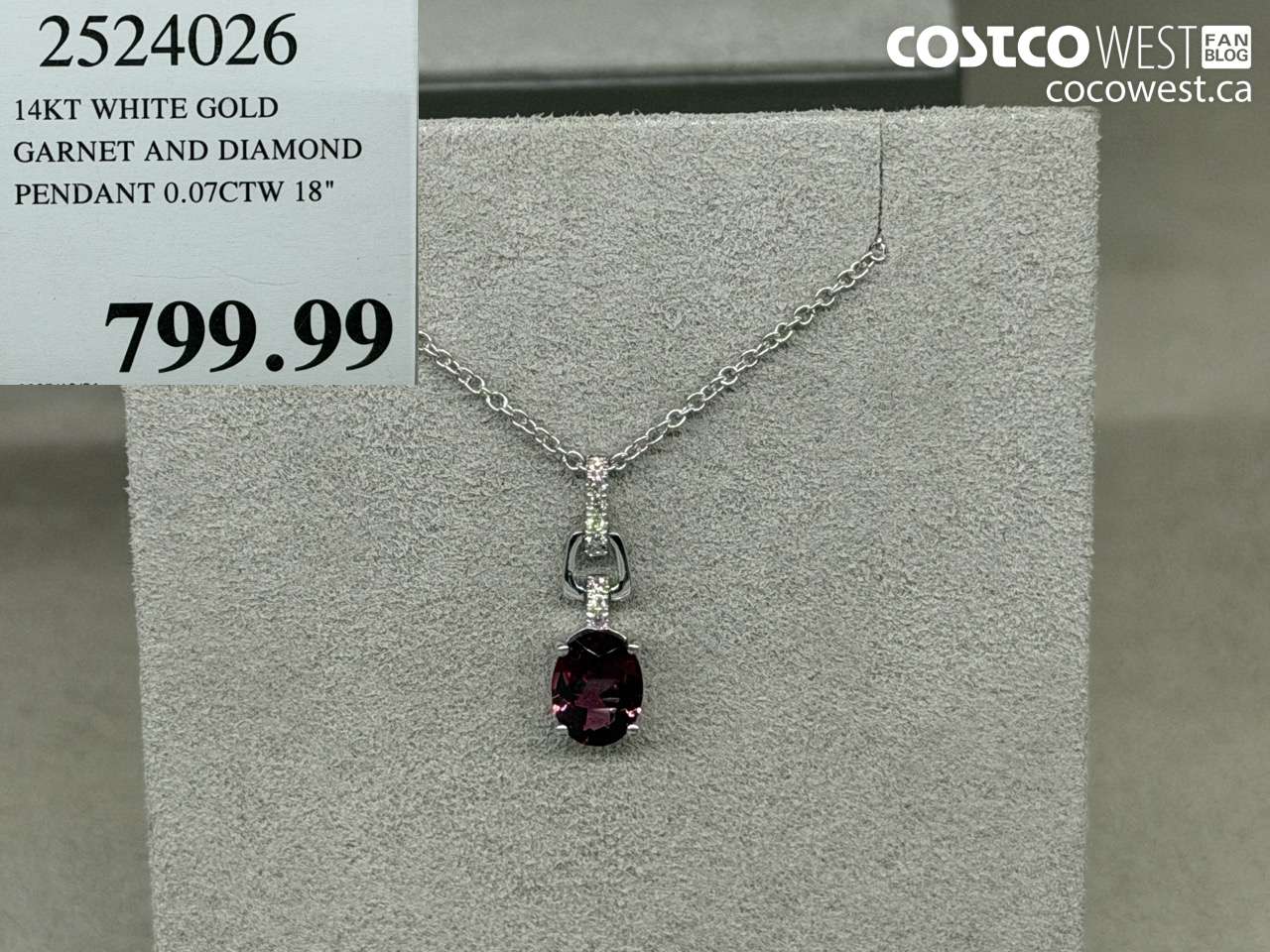 2524026 14KT WHITE GOLD GARNET AND DIAMOND PENDANT 0.07CTW 18