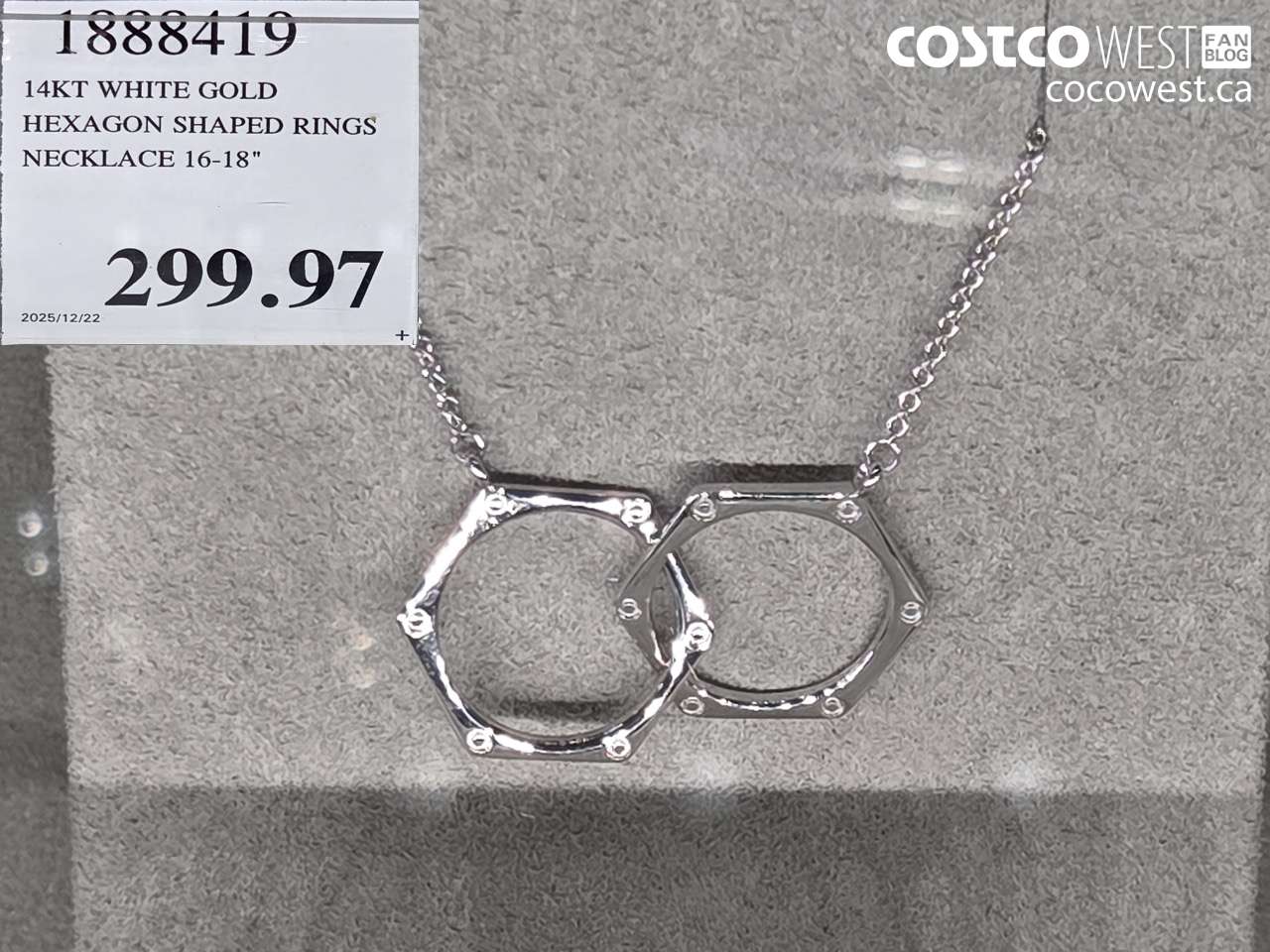 1888419 14KT WHITE GOLD HEXAGON SHAPED RINGS NECKLACE 16-18