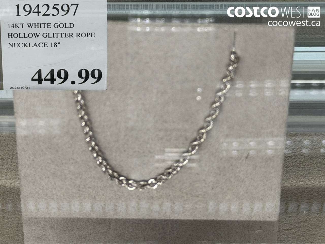 1942597 14KT WHITE GOLD HOLLOW GLITTER ROPE NECKLACE 18