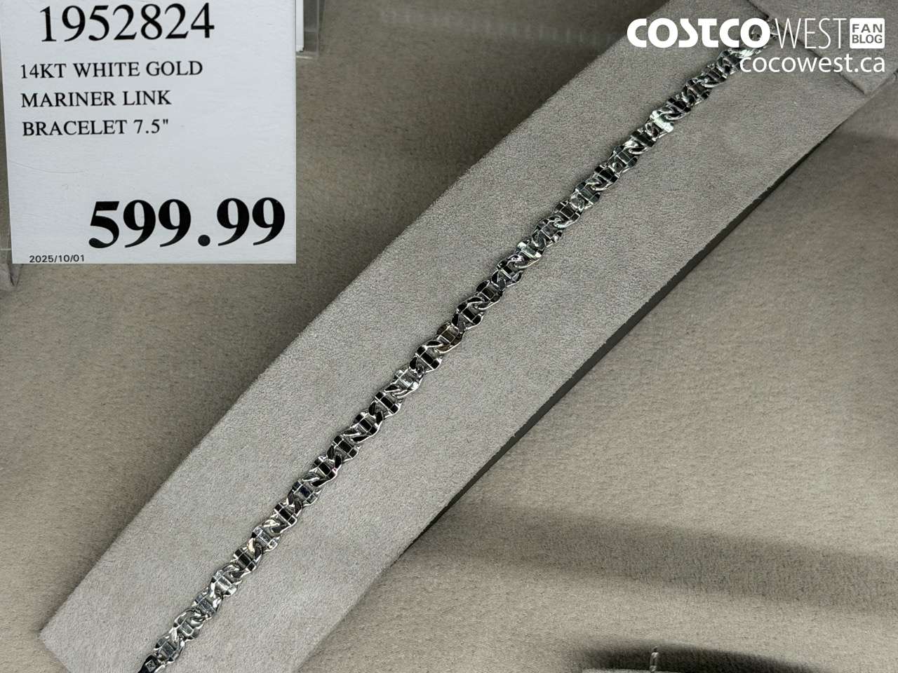 1952824 14KT WHITE GOLD MARINER LINK BRACELET 7.5