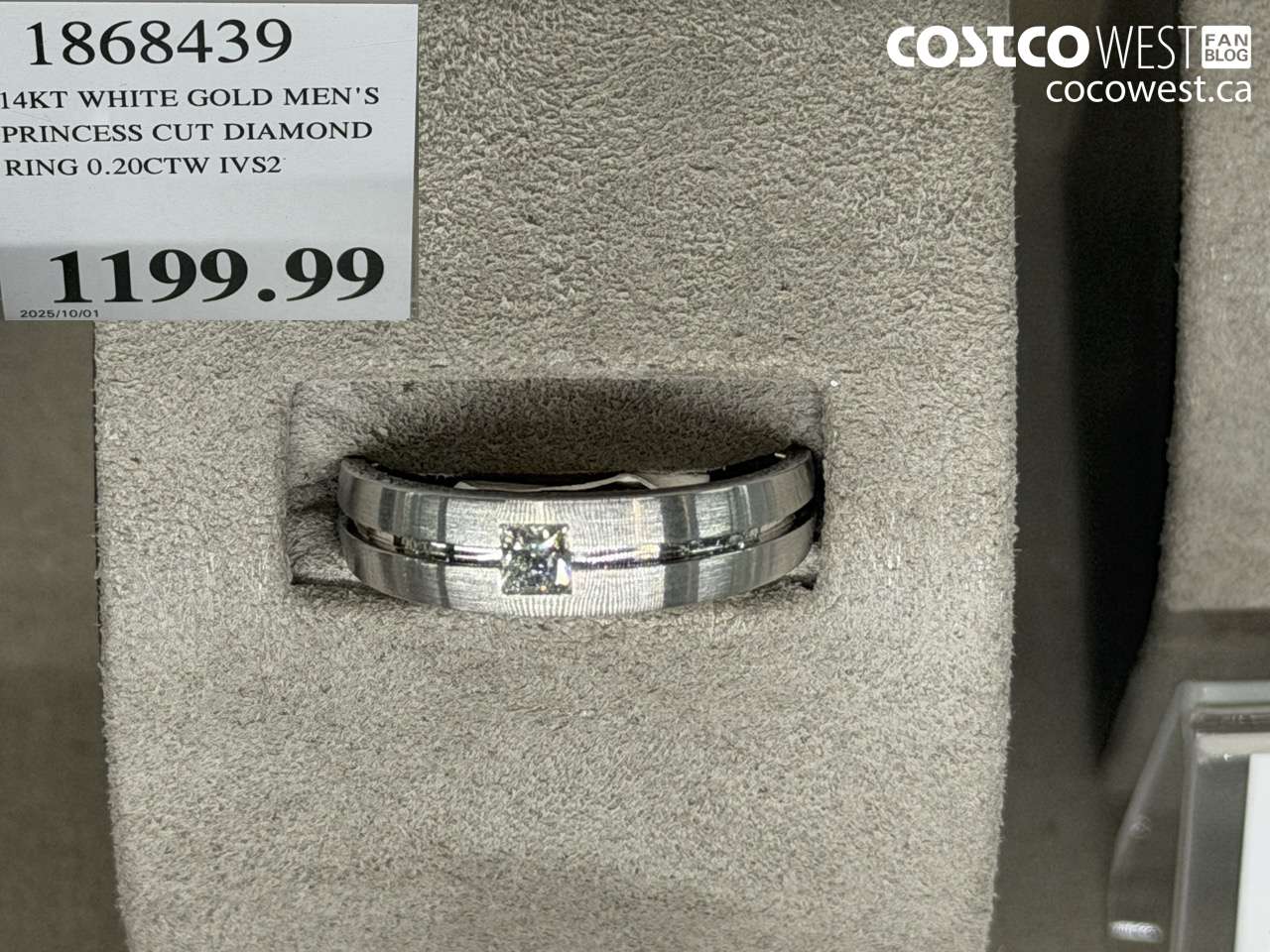 1868439 14KT WHITE GOLD MEN'S PRINCESS CUT DIAMOND RING 0.20CTW IVS2 $1199.99