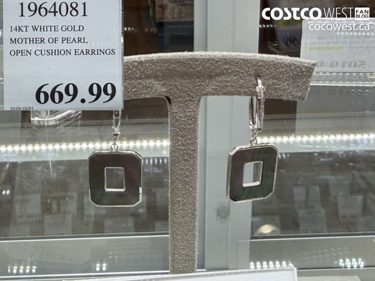 1964081 14KT WHITE GOLD MOTHER OF PEARL OPEN CUSHION EARRINGS $669.99