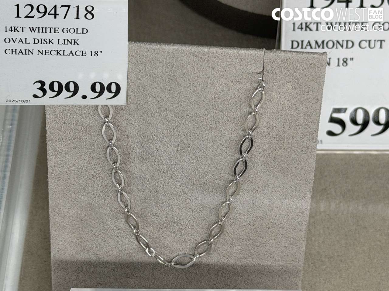 1294718 14KT WHITE GOLD OVAL DISK LINK CHAIN NECKLACE 18