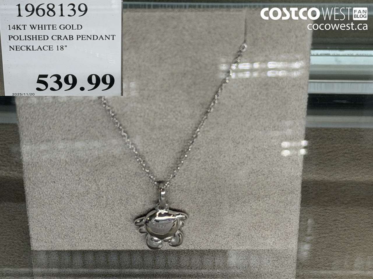 1968139 14KT WHITE GOLD POLISHED CRAB PENDANT NECKLACE 18