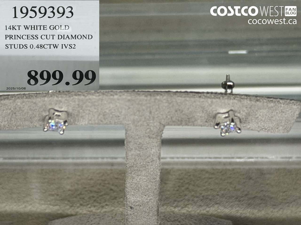 1959393 14KT WHITE GOLD PRINCESS CUT DIAMOND STUDS 0.48CTW IVS2 $899.99