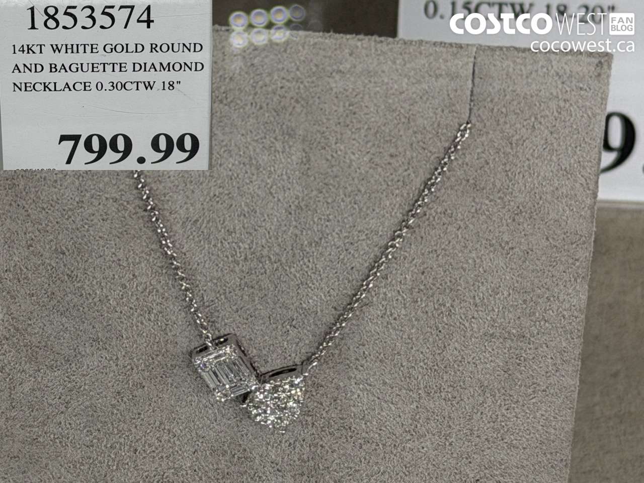 1853574 14KT WHITE GOLD ROUND AND BAGUETTE DIAMOND NECKLACE 0.30CTW 18