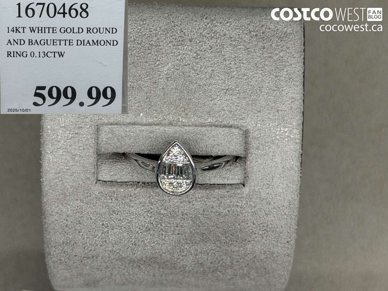 1670468 14KT WHITE GOLD ROUND AND BAGUETTE DIAMOND RING 0.13CTW $599.99
