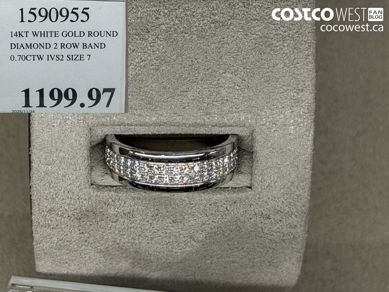 1590955 14KT WHITE GOLD ROUND DIAMOND 2 ROW BAND 0.70CTW IVS2 SIZE 7 $1199.97