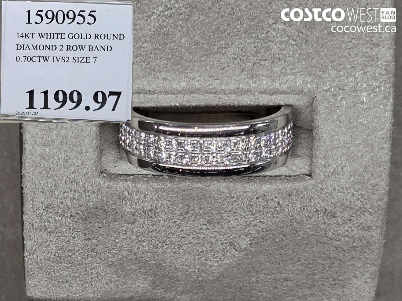 1590955 14KT WHITE GOLD ROUND DIAMOND 2 ROW BAND 0.70CTW IVS2 SIZE 7 $1199.97