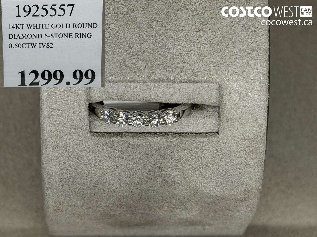 1925557 14KT WHITE GOLD ROUND DIAMOND 5-STONE RING 0.50CTW IVS2 $1299.99