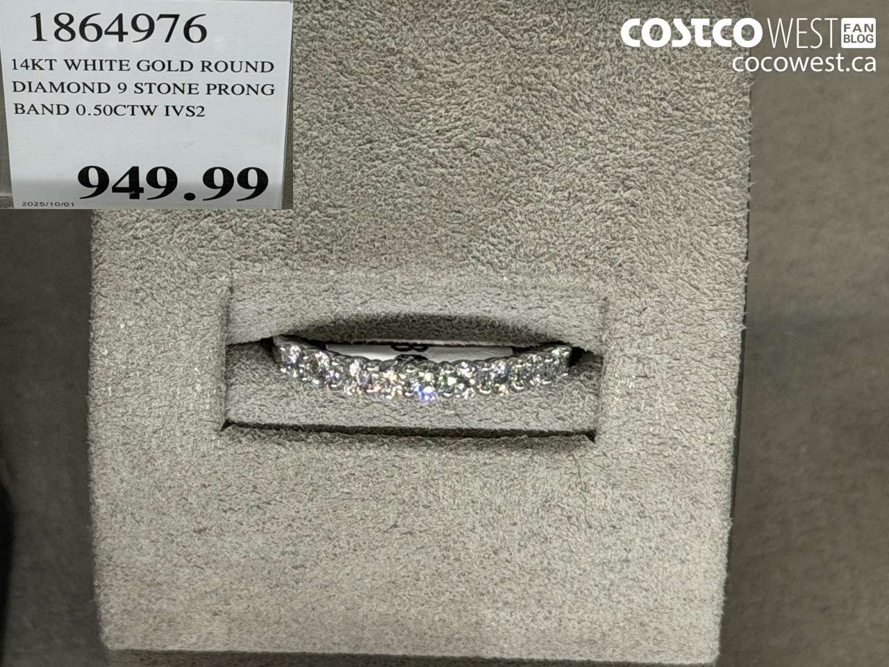 1864976 14KT WHITE GOLD ROUND DIAMOND 9 STONE PRONG BAND 0.50CTW IVS2 $949.99