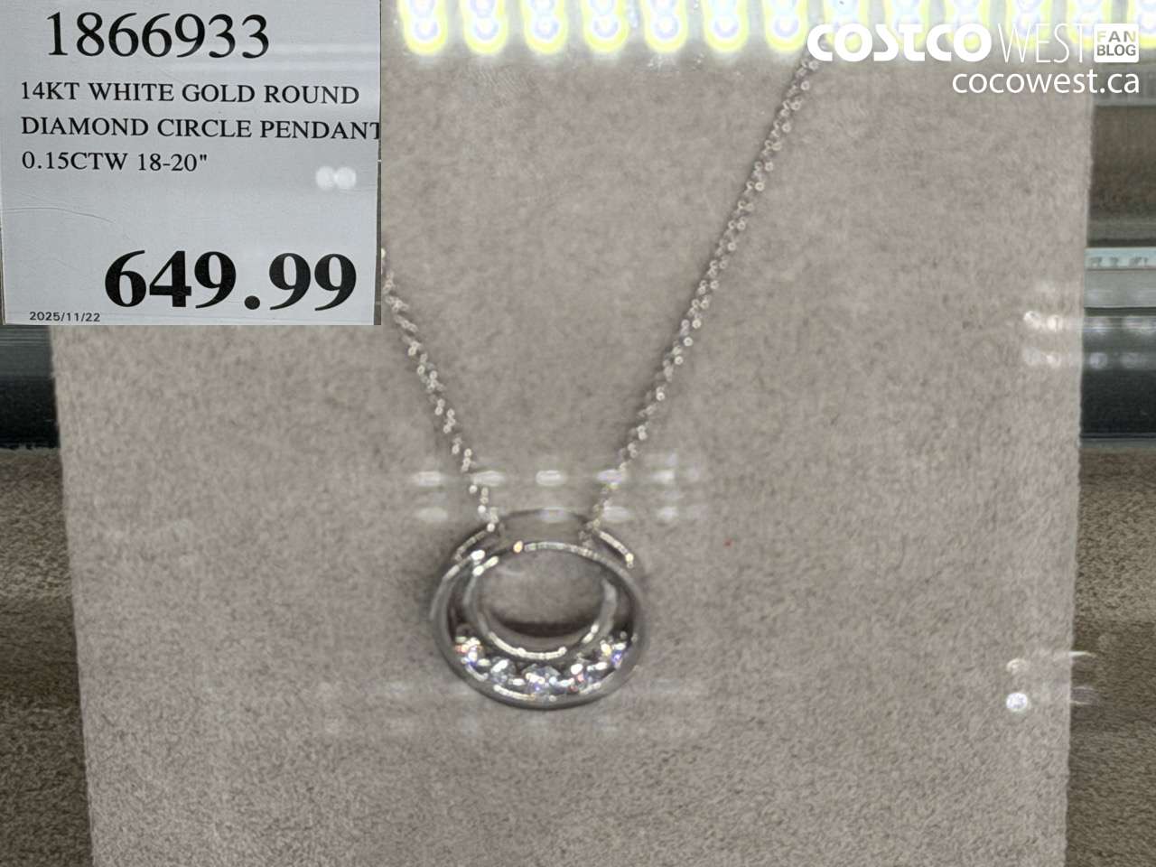 1866933 14KT WHITE GOLD ROUND DIAMOND CIRCLE PENDANT 0.15CTW 18-20