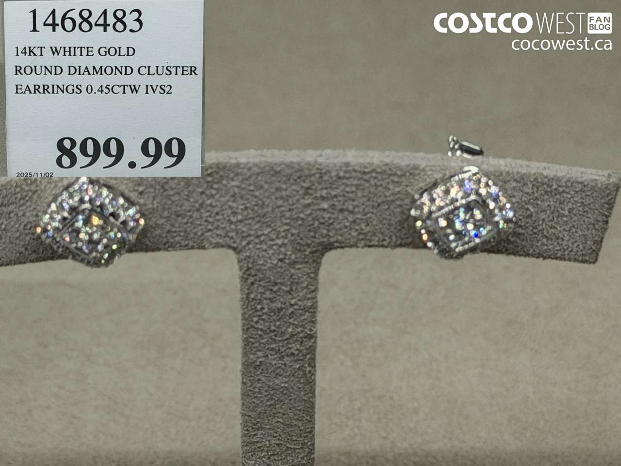 1468483 14KT WHITE GOLD ROUND DIAMOND CLUSTER EARRINGS 0.45CTW IVS2 $899.99